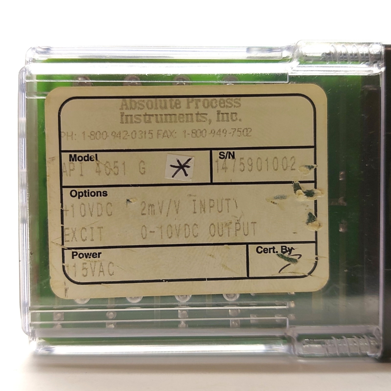 API 4051 G Isolated Sensor Amplifier, 2mV/V In, 0-10VDC Out, 10VDC Excit, 115VAC