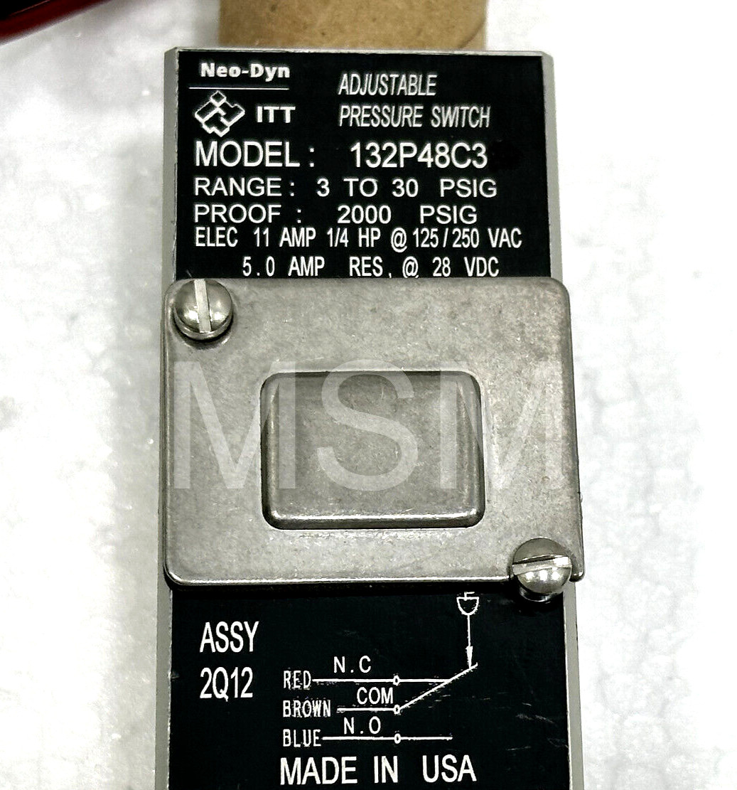 ITT Industrise Adjustable Pressure Switch 132P48C3 2000 PSIG