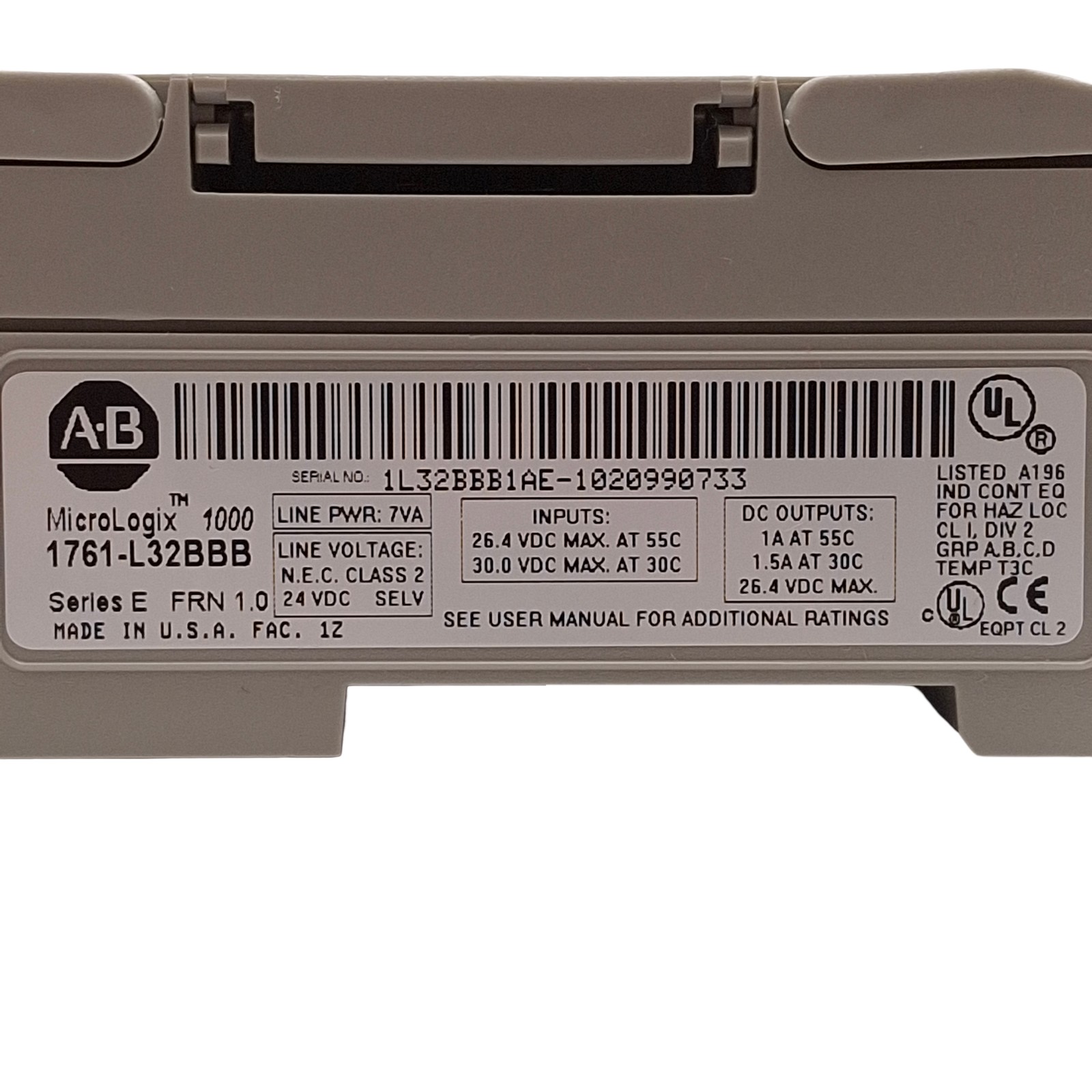Allen Bradley 1761-L32BBB Ser E FRN 1.0 MicroLogix 1000 32-Point PLC Controller