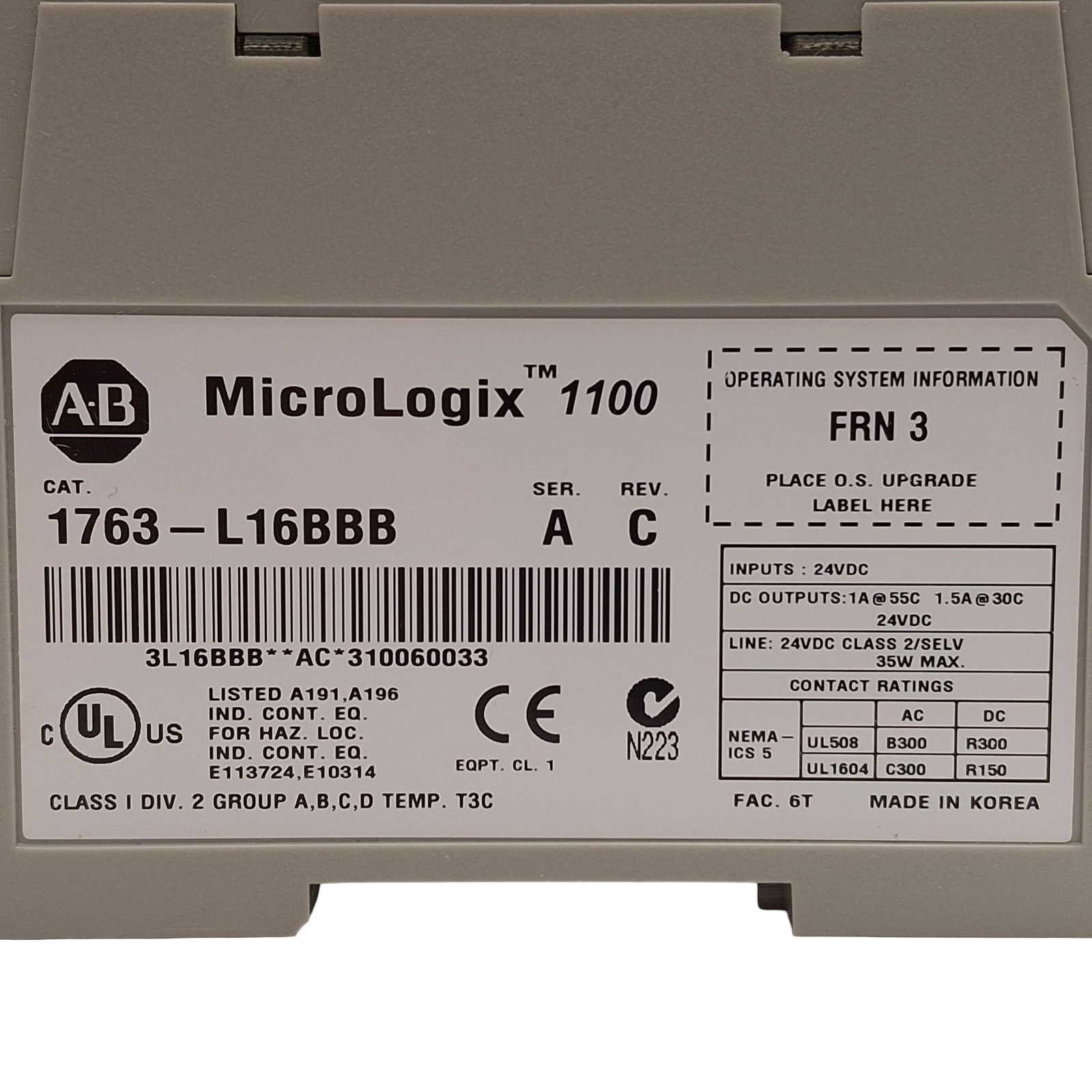 Allen Bradley 1763-L16BBB Ser A FRN 3 MicroLogix 1100 16-Point PLC Controller