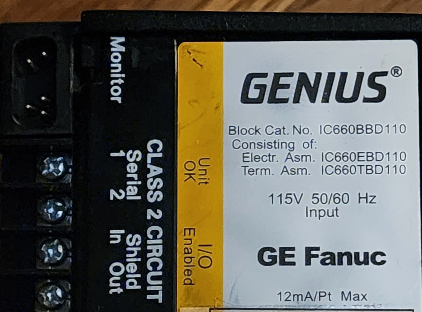 GE Fanuc Genius, Cat # IC660BBD110 Electronic Module 115VAC / 50/60Hz
