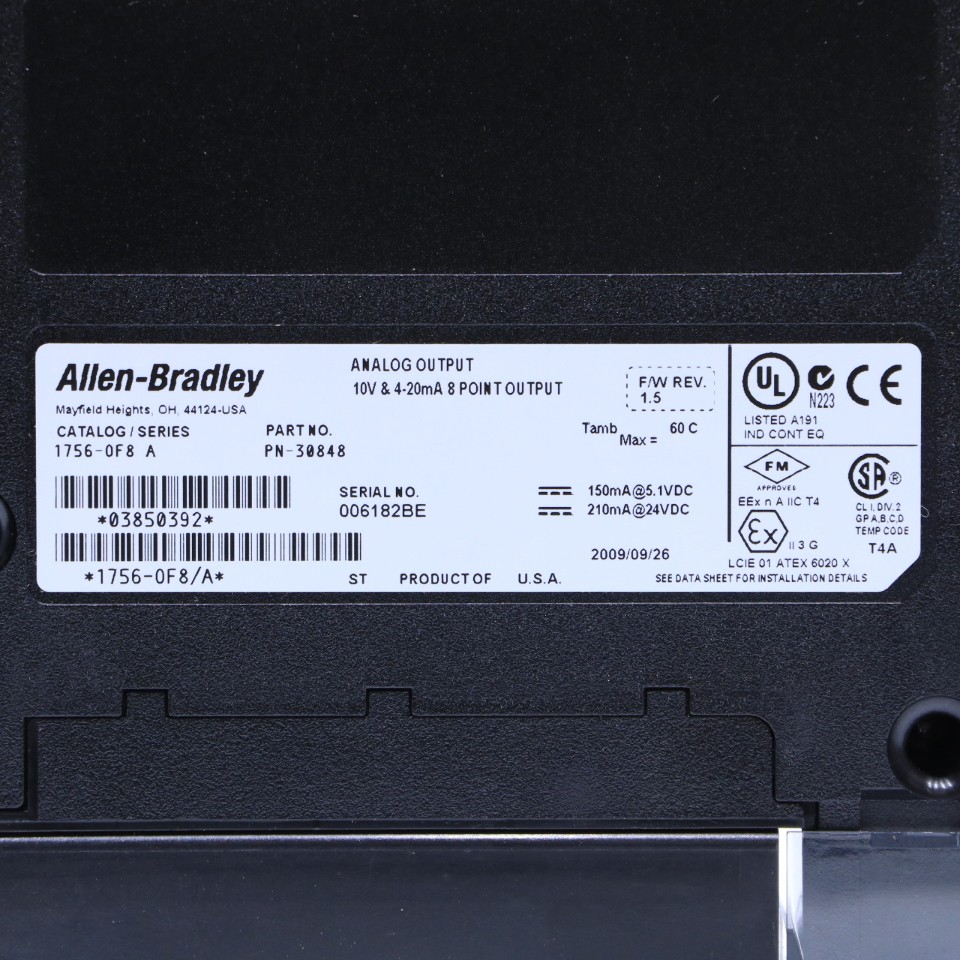 * ALLEN BRADLEY 1756-OF8 A FW 1.5 10V 4-20mA 8 POINT OUTPUT