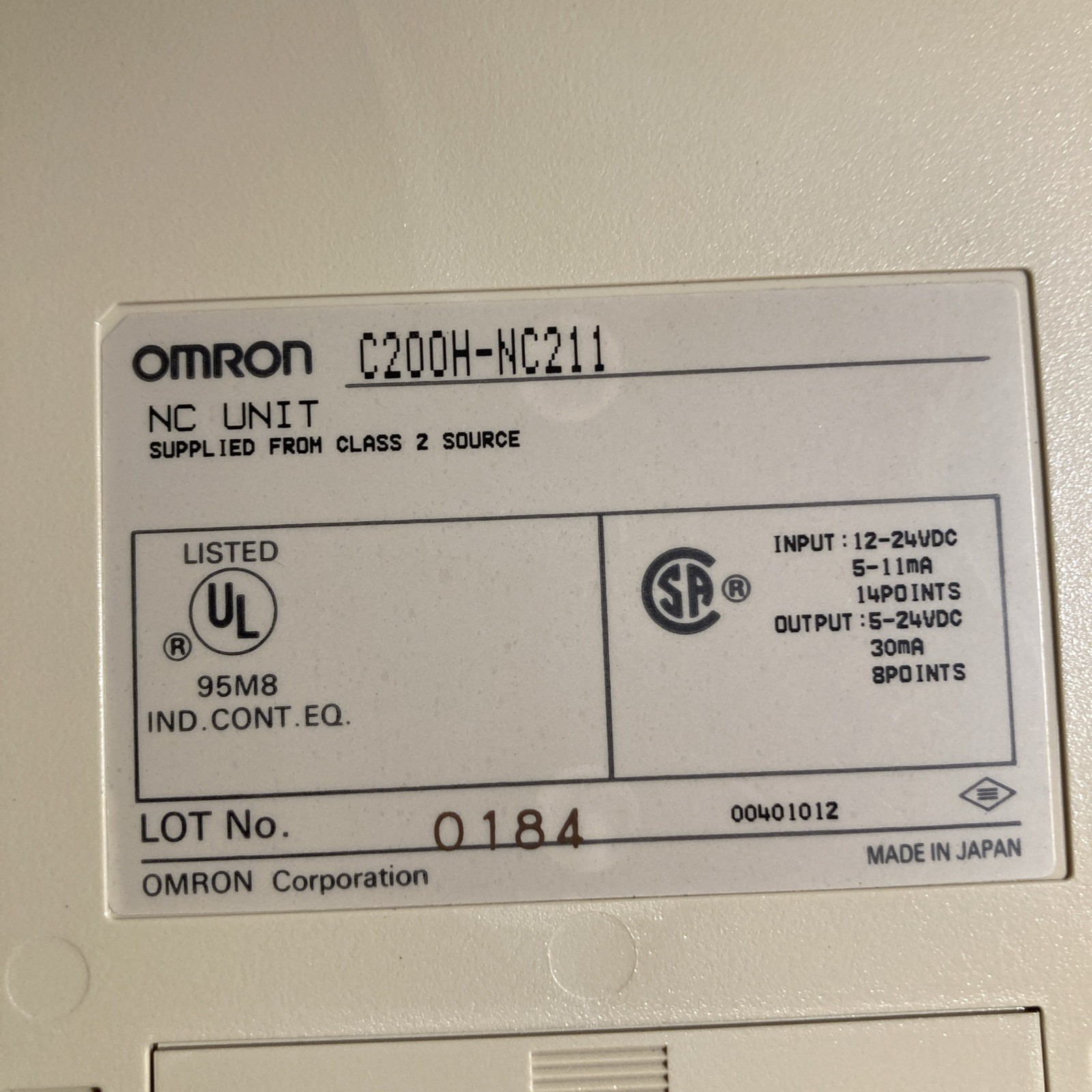 OMRON C200H-NC211 Plc NC Module 12-24VDC Input 5-24DC Output