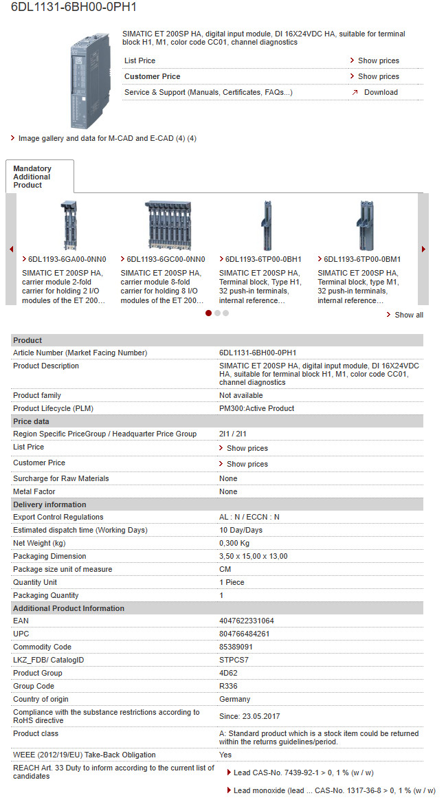 SIMATIC ET 200SP HA, digital input module – 6DL1131-6BH00-0PH1
