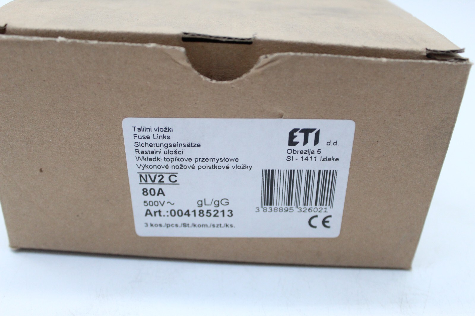 ETI NV2 Fuse Block 80A gL/gG 500V 004185213 3 Piece Pack