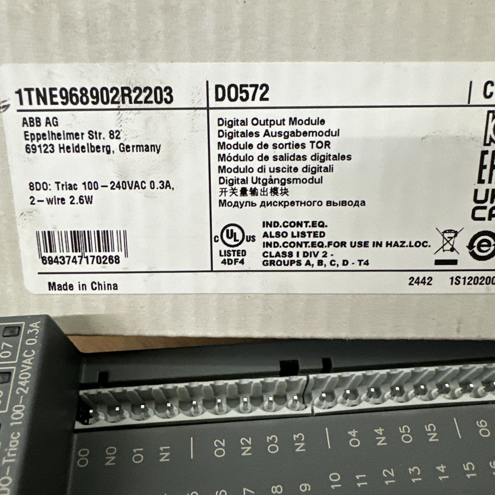 **New** ABB DO572 1TNE968902R2203 Digital Output Module 8ch DO Triac