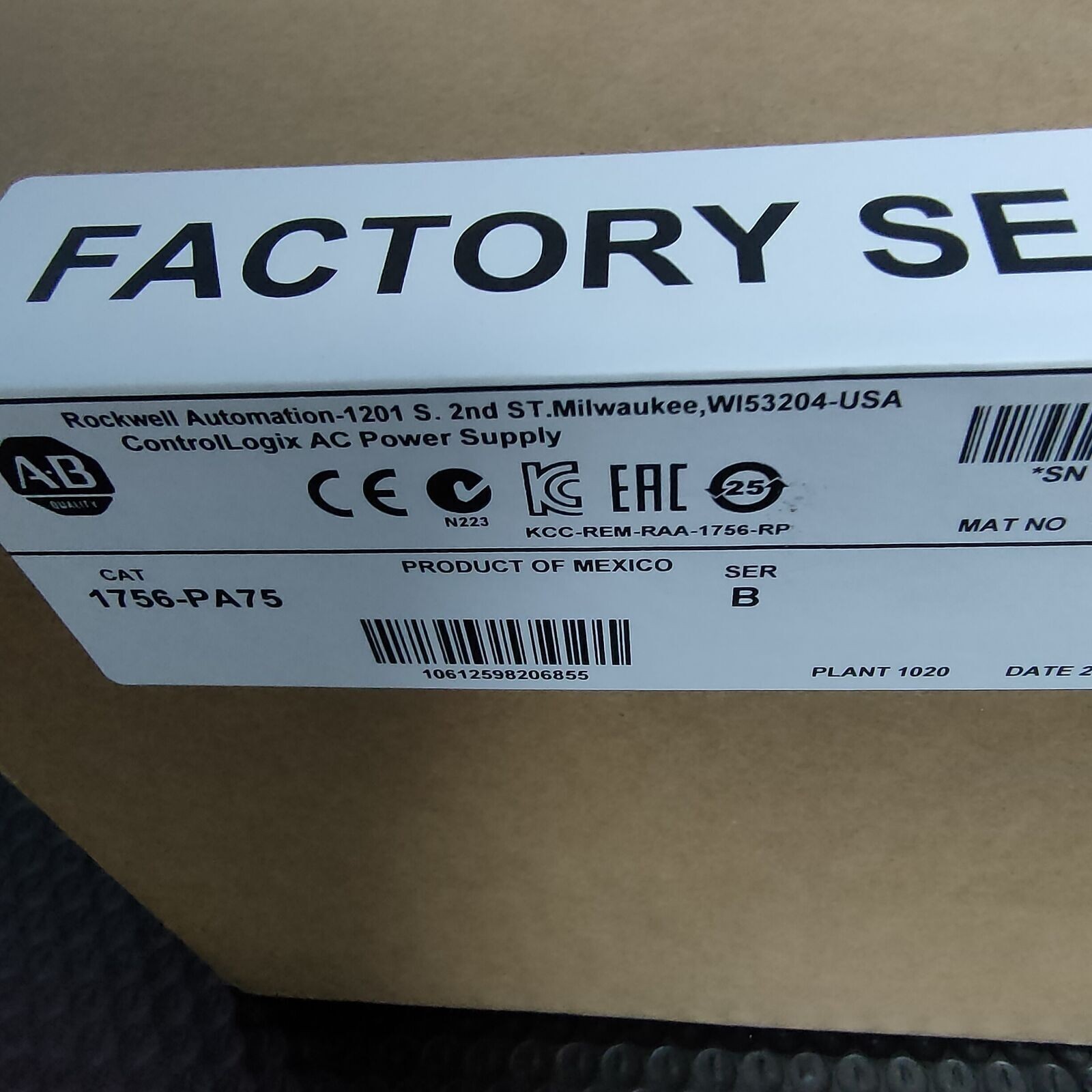 1756-PA75 NEW PLC-AB 1756 PA75 / B ControlLogix AC Power Supply 1756PA75