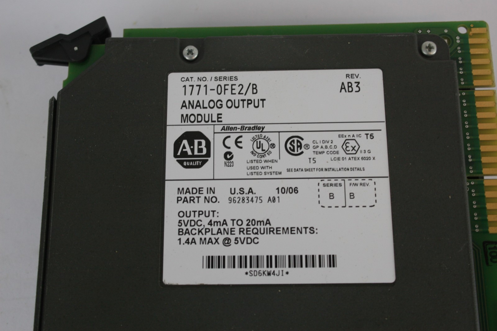Allen-Bradley 1771-OFE2/B Analog Output Module. REV: AB3, SER: B