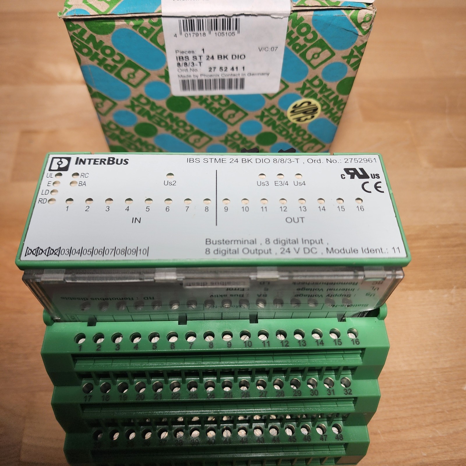 Phoenix Contact 2752411 IBS ST 24 BK DIO 8/8/3-T Bus Coupler I/O Module 8DI 8DO