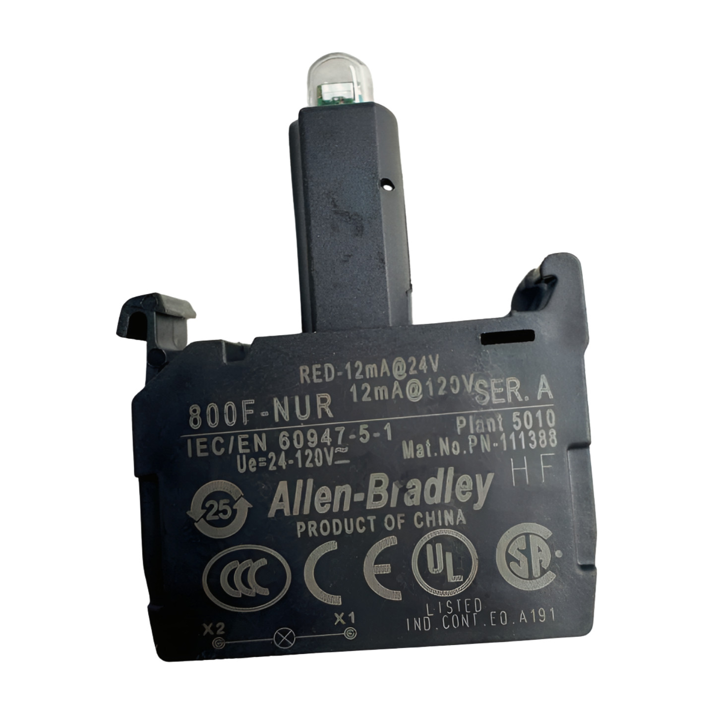 (Pack of 10) Allen-Bradley 800F-NUR Red LED Lamp Module, 12mA @ 24V, 12mA @120V