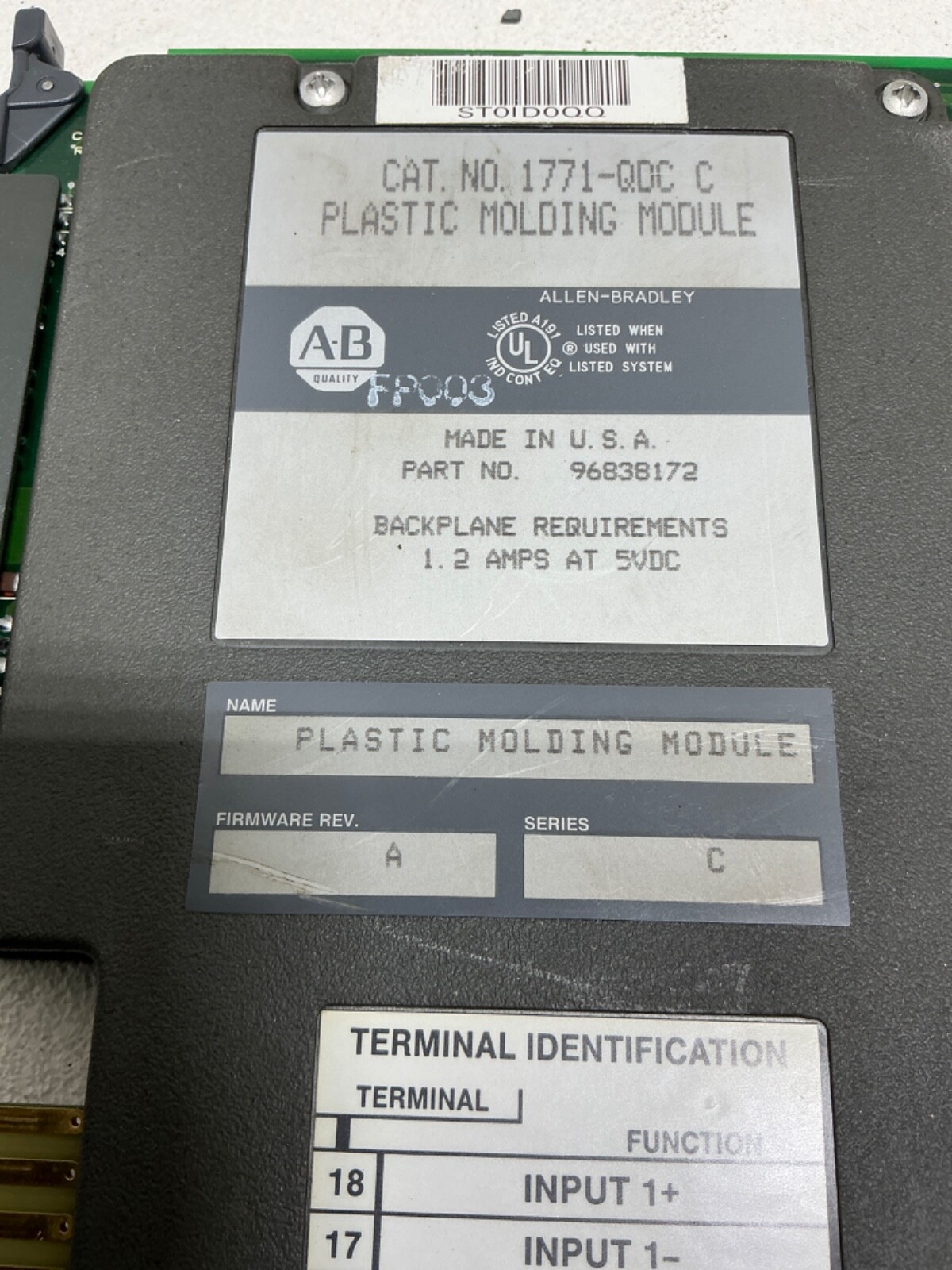 ALLEN-BRADLEY 1771-QDC SERIES C F/W REV A PLASTIC MOLDING MODULE