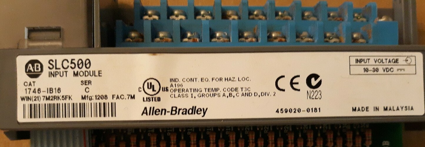 Allen Bradley 1746-IB16 SerC WIN (21) SLC500 Input Module, Used-30 DayWty