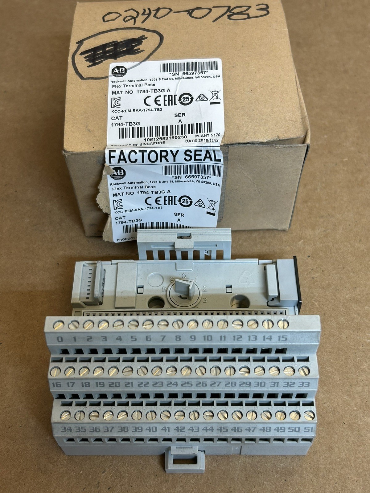 Allen-Bradley 1794-TB3G /A Flex Terminal Base Module 1794TB3G New Open Box