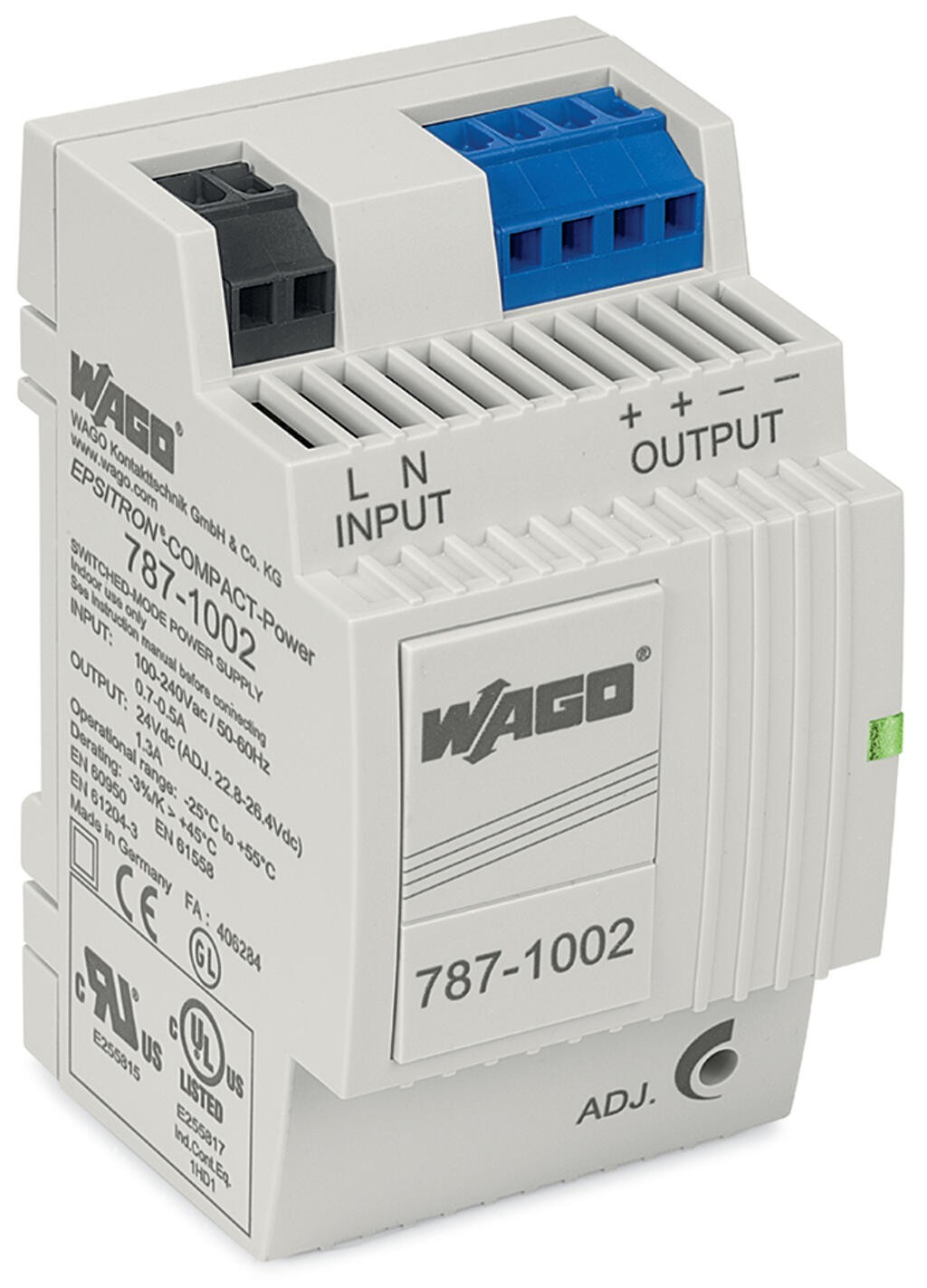 WAGO-787-1002 EPSITRON COMPACT power supply; single-phase; output voltage 24 VDC