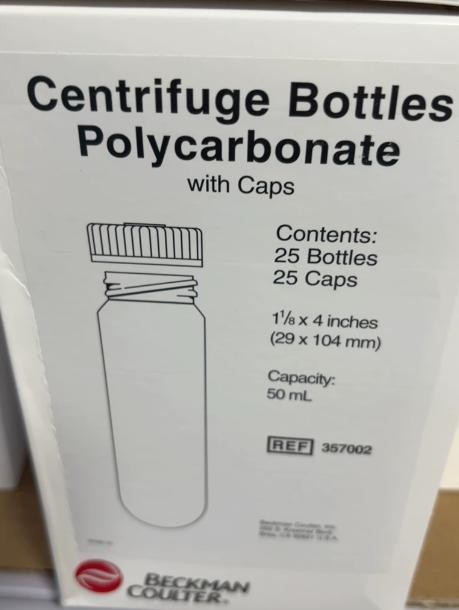 A box containing 25 pieces Beckman Coulter 357002 50ml polycarbonate centrifuge
