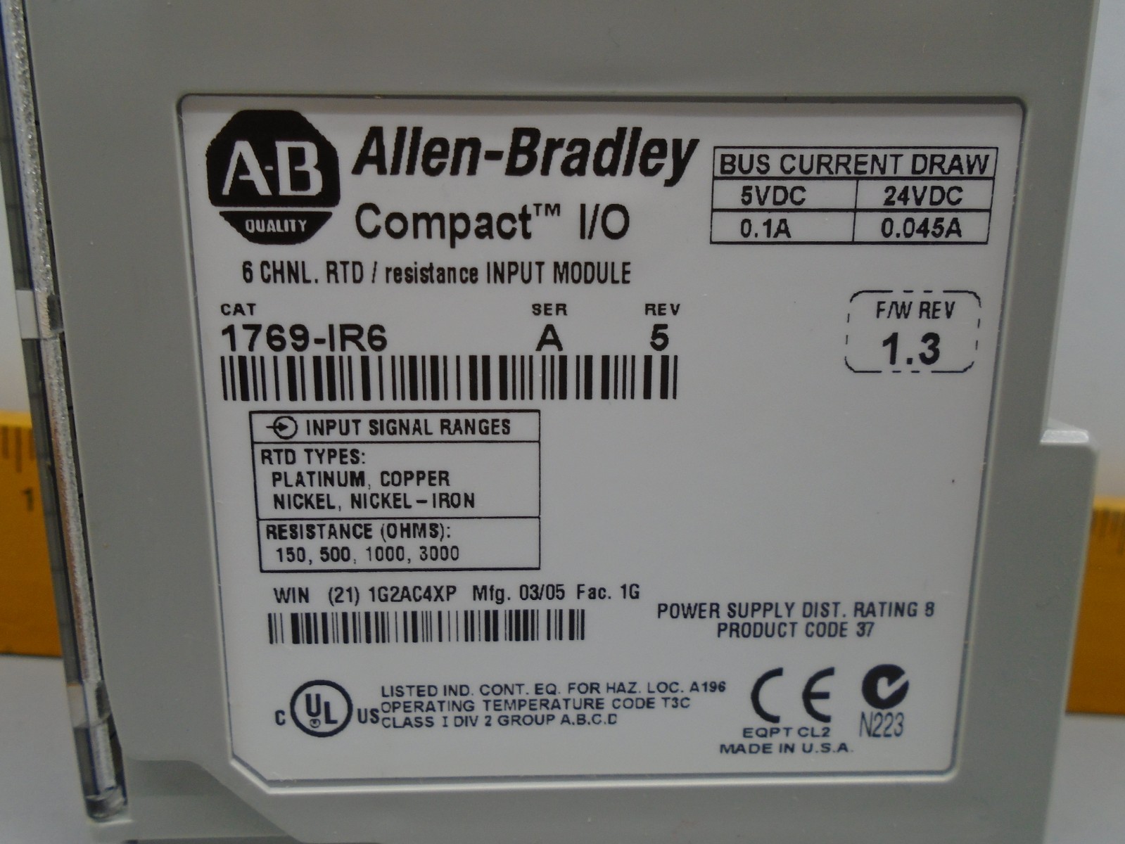Allen Bradley 1769-IR6 Compact I/O RTD/Resistance Input 163B