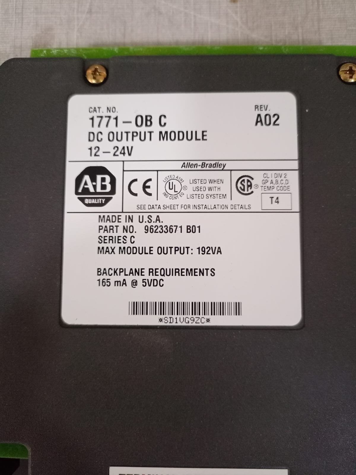 Allen Bradley 1771-OB/C DC Output Module | Ser C | Rev A02 | 12-24V
