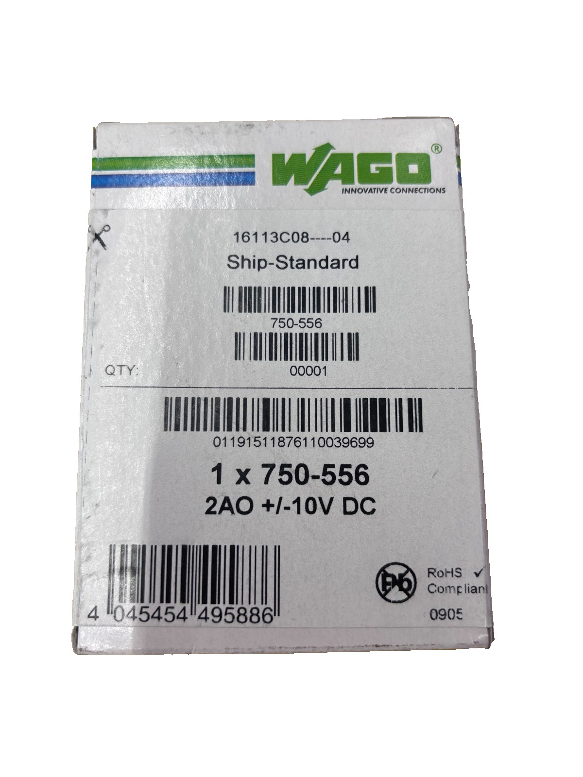 Wago 750-456 2AO +-10VDC 2 Channel Analog Output Module. New surplus in original