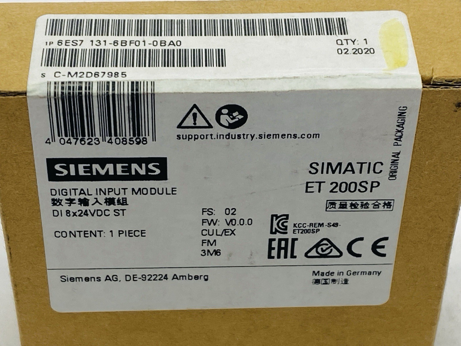Siemens 6ES7131-6BF01-0BA0 SIMATIC ET200SP Digital Input Module