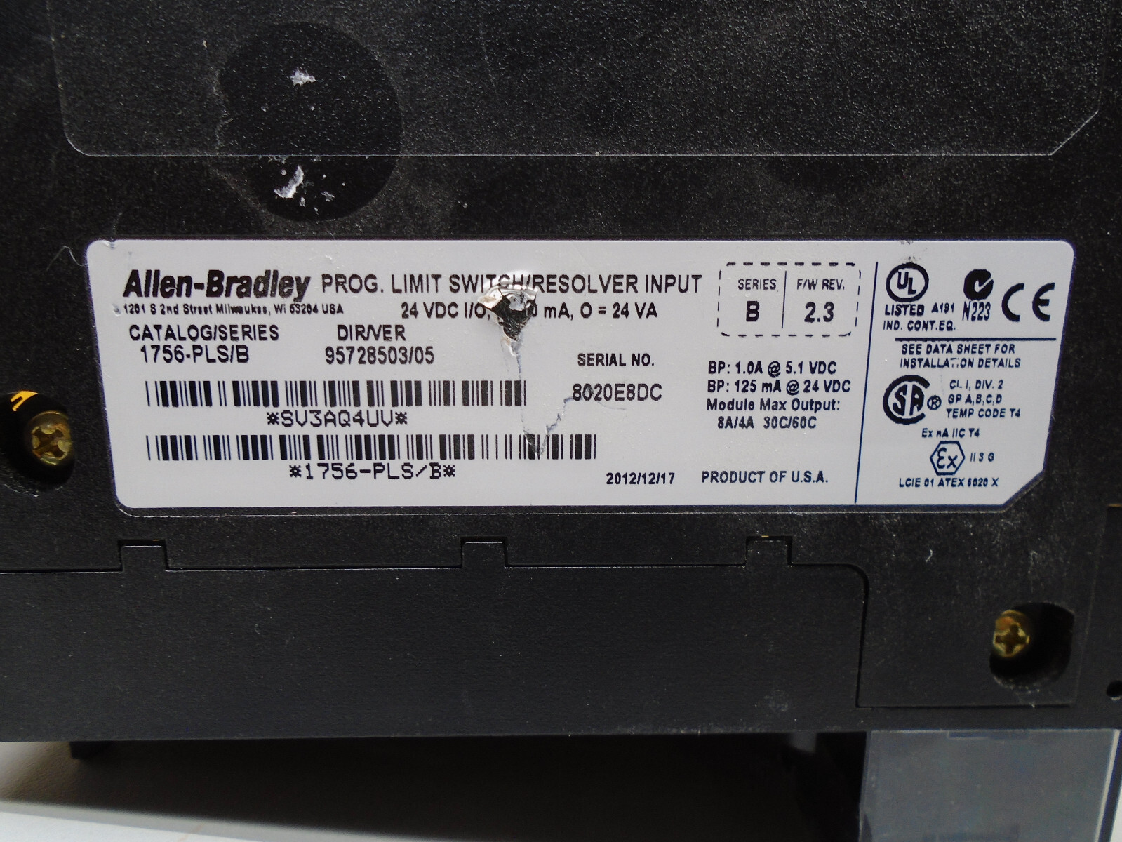1756-PLS /B Allen Bradley ControlLogix Programmable Limit Switch W547