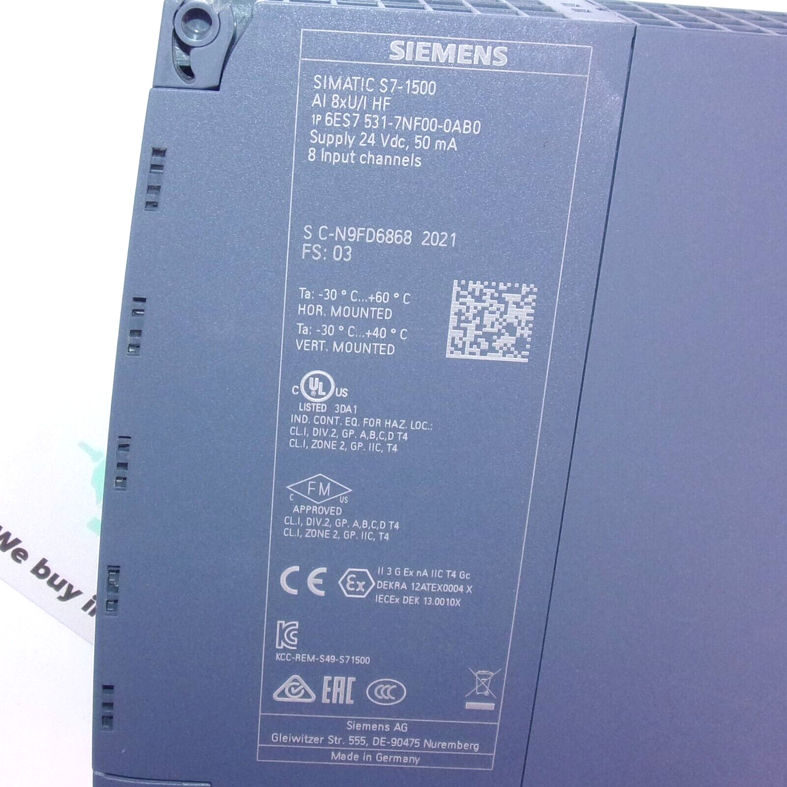 Siemens SIMATIC S7-1500 8-Channel Analog Input Module 6ES7531-7NF00-0AB0