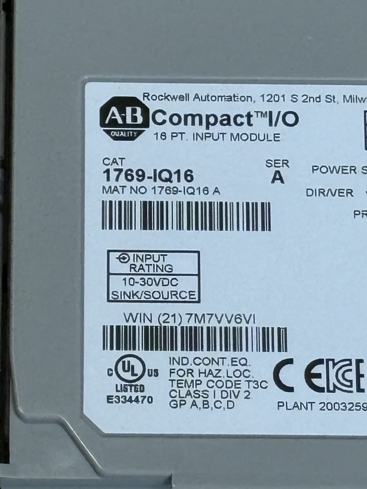Allen-Bradley 1769-IQ16 PLC Input Module, Ser. A, Rev 3.1 new open box