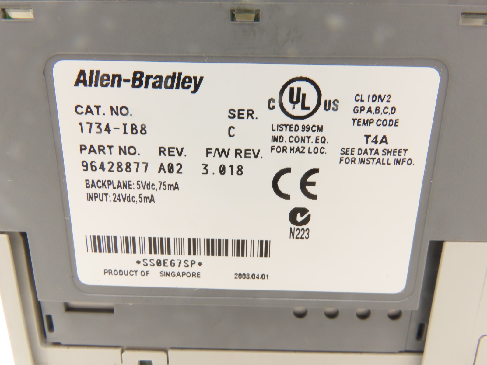 Allen Bradley 1734-IB8 Point I/O 8Pt Digital Input Module 24VDC Ser C Lot of 6