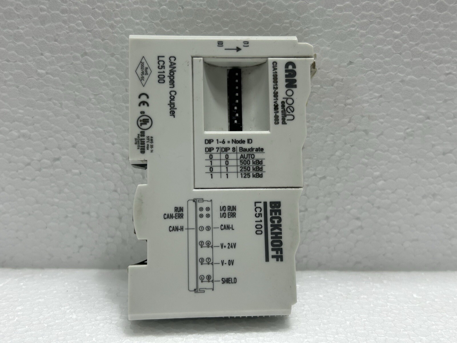 BECKHOFF LC5100 BUS COUPLER MODULE 10 AMP 24 VDC -15/+20% 200 MA INPUT 500 MA