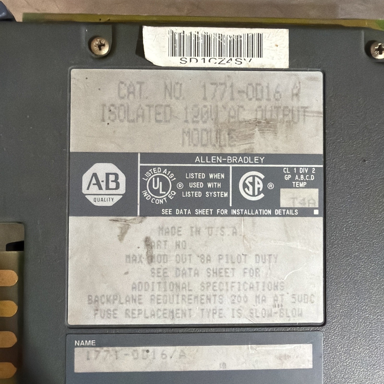 Allen Bradley Isolated 120V AC PLC Output Module 1771-OD16 A