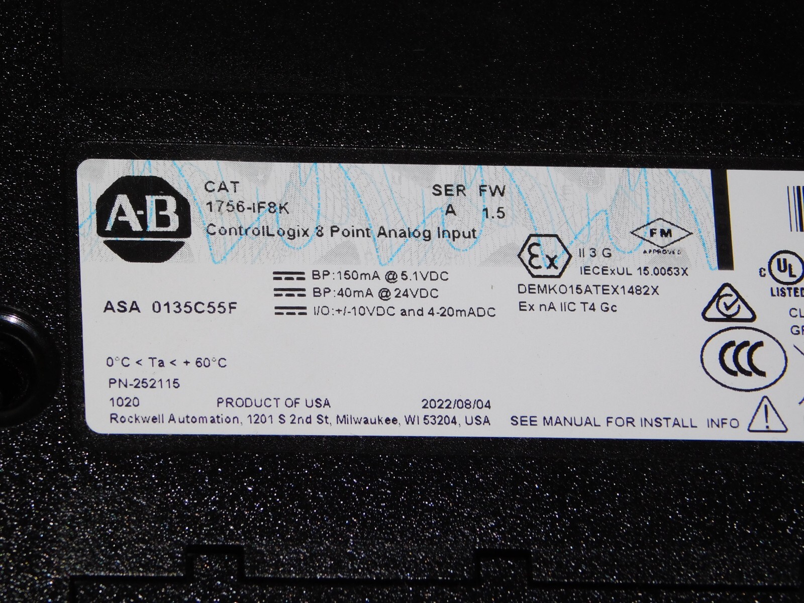 New Allen Bradley 1756-IF8K Ser A ControlLogix 8 Point Analog Input Module USA