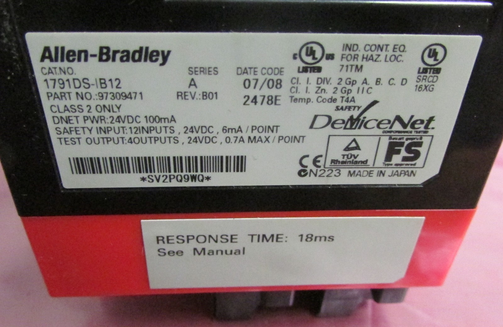 ALLEN BRADLEY DEVICENET Safety Module 24 VDC 12 Input 1791DS IB12