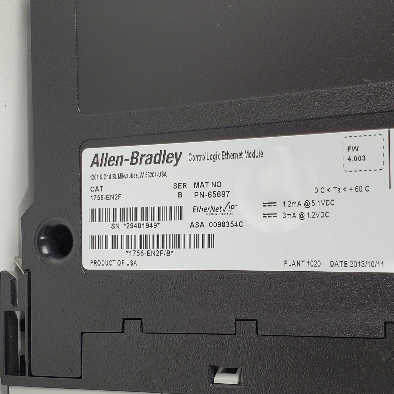Allen Bradley 1756-EN2F /B Communications Bridge Module Ethernet/IP 10/100 Mb/s