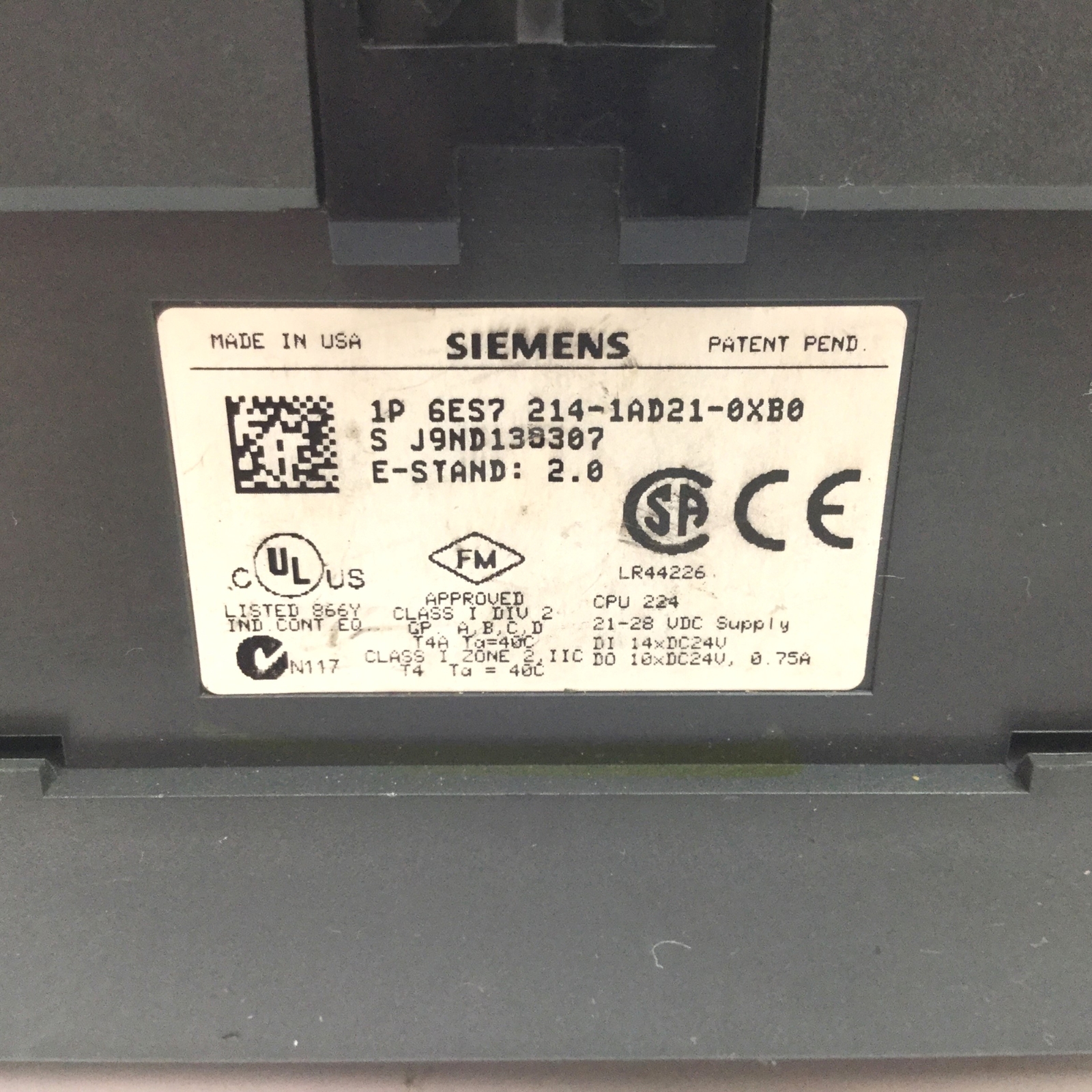 Siemens 6ES7 214-1AD21-0XB0 SIMATIC PLC CPU I/O Module, 14x Input, 10x Output