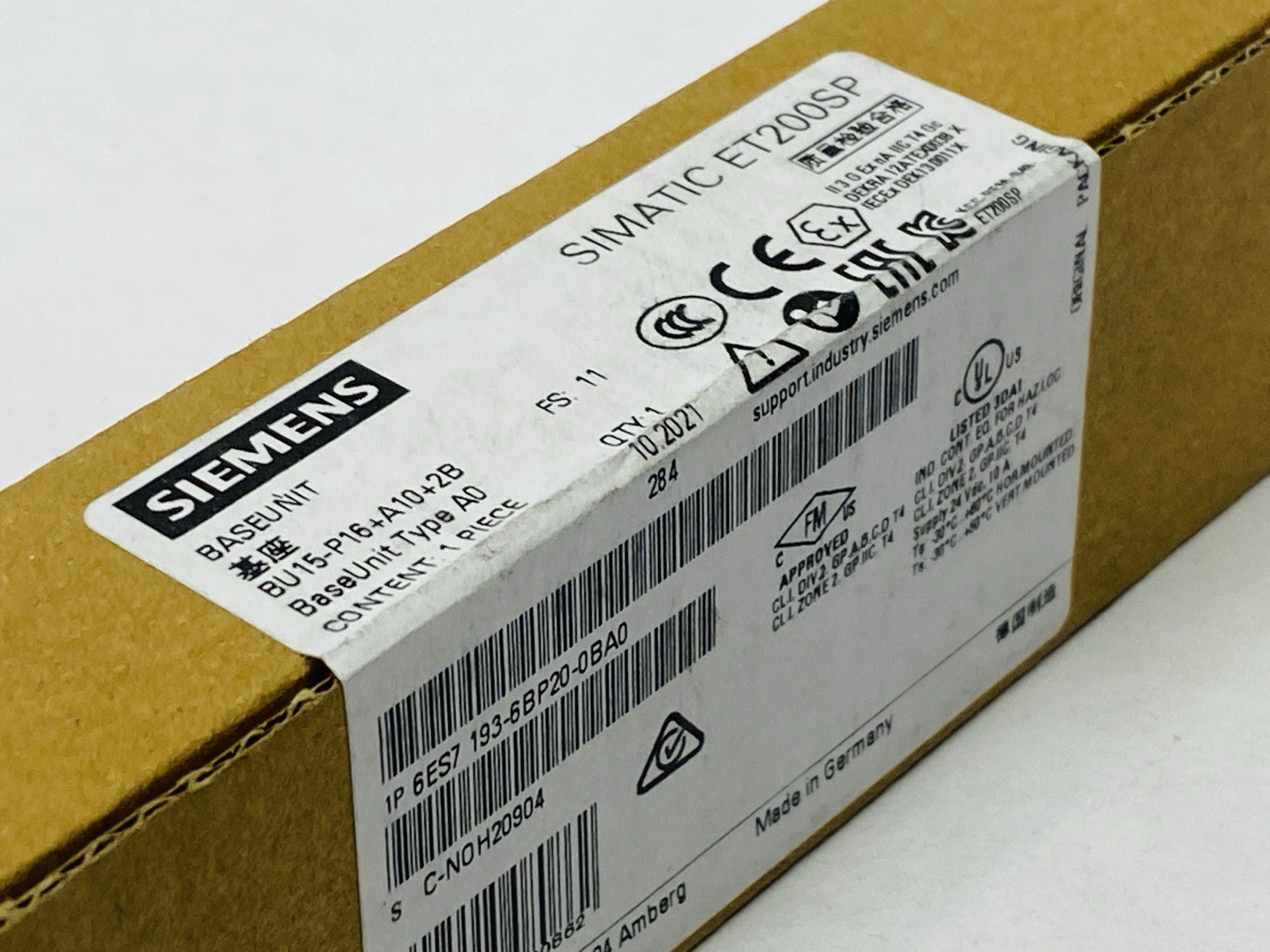 Siemens 6ES7 193-6BP20-0BA0 SIMATIC ET 200SP Base Unit BU15-P16+A10+2B