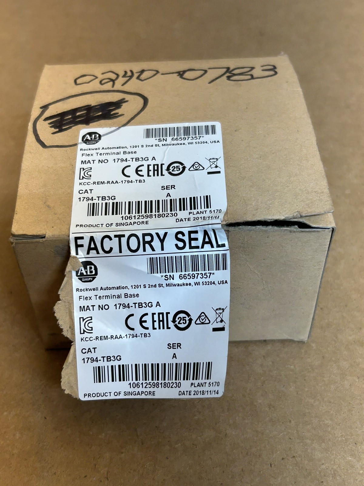 Allen-Bradley 1794-TB3G /A Flex Terminal Base Module 1794TB3G New Open Box