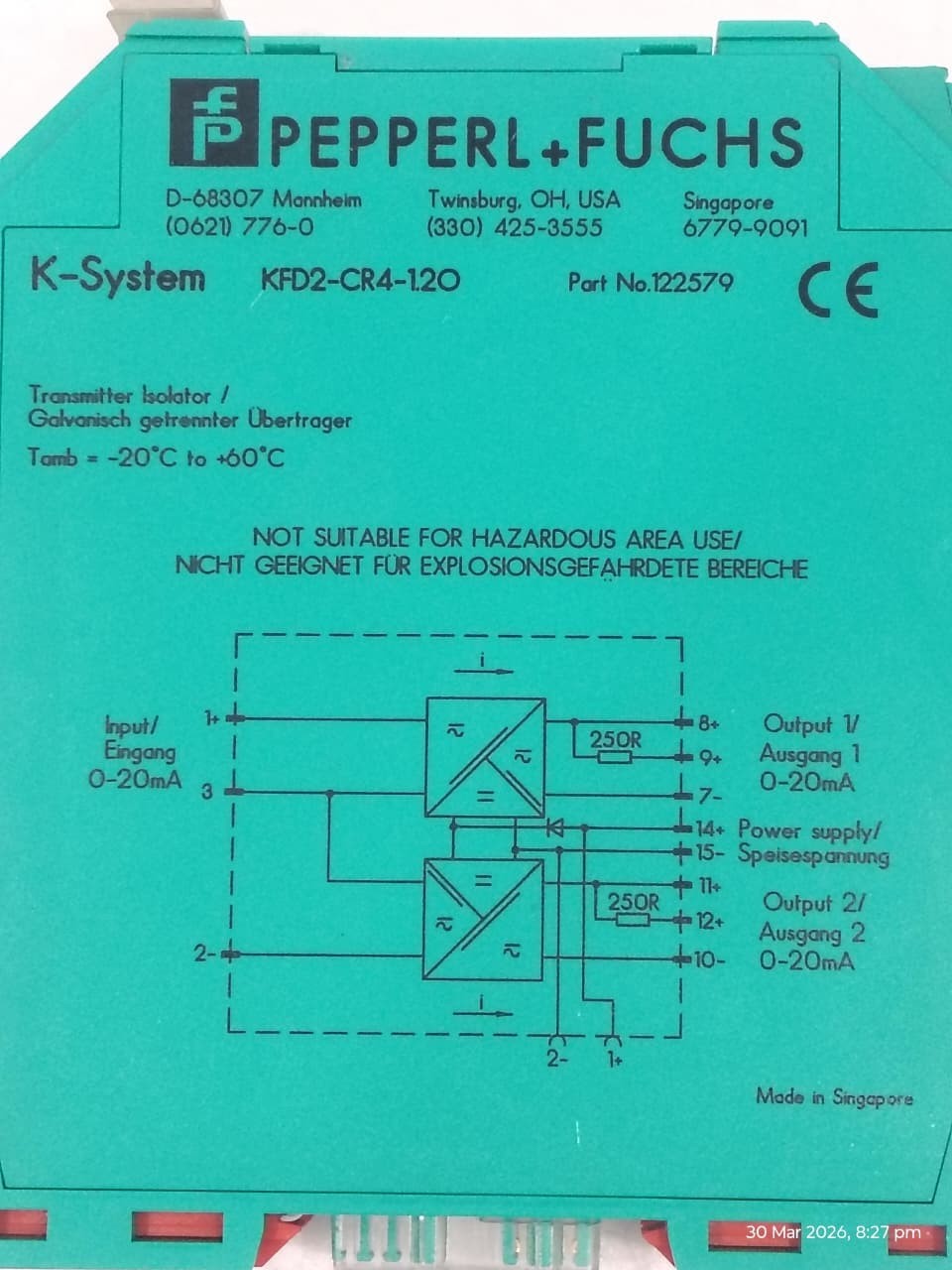 (Sell Lot OF 6 PCS) PEPPERL+FUCHS KFD2-CR4-1.20 Signal isolation network module