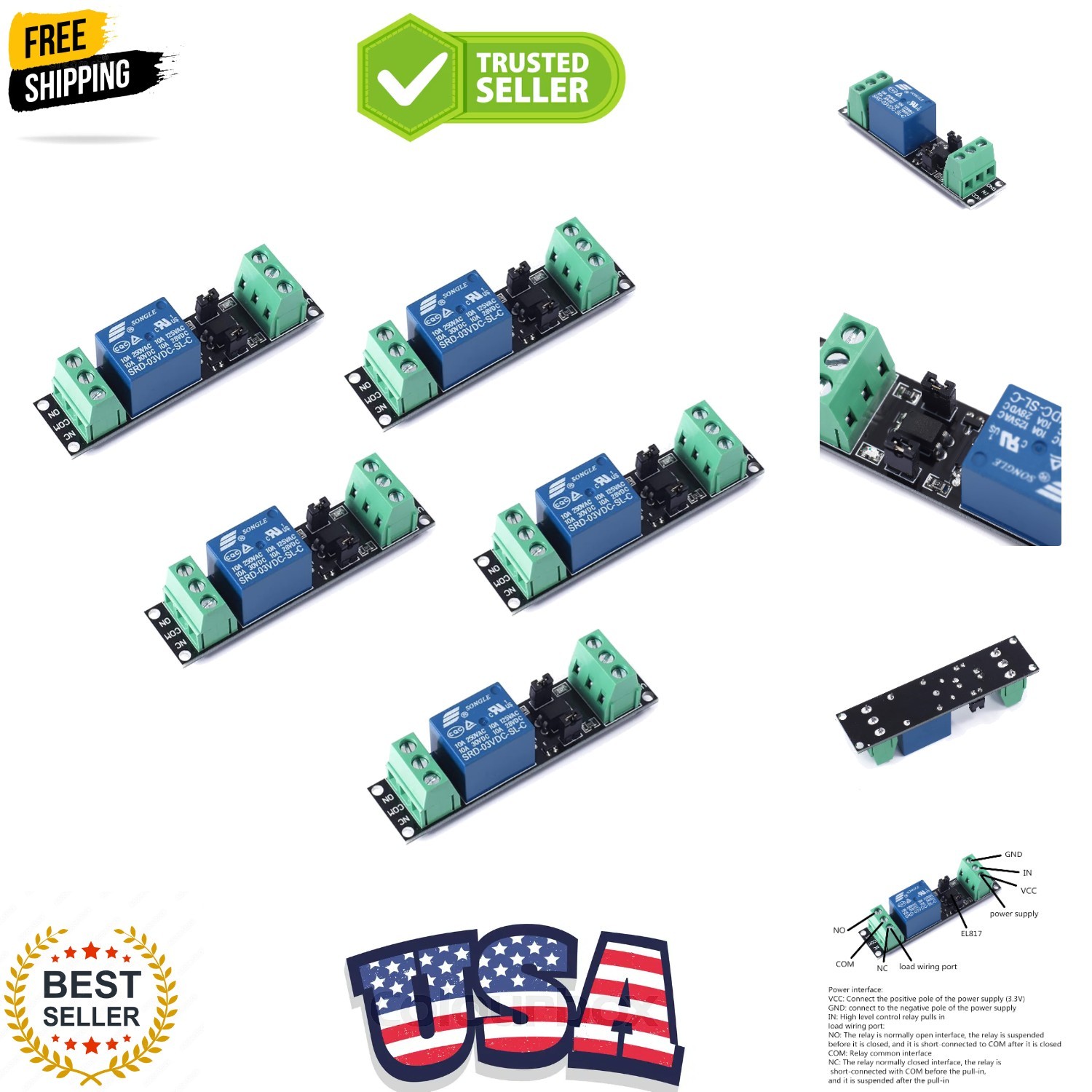 DC 1 Channel Optocoupler 3V/3.3V Relay High Level Driver Module Isolated Driv…