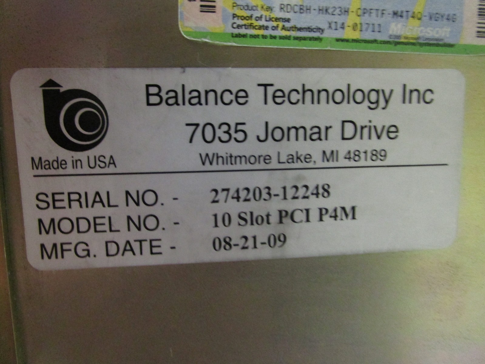 BALANCE TECHNOLOGIES PCI-P4M 10-SLOT INDUSTRIAL COMPUTER – USED – FREE SHIPPING