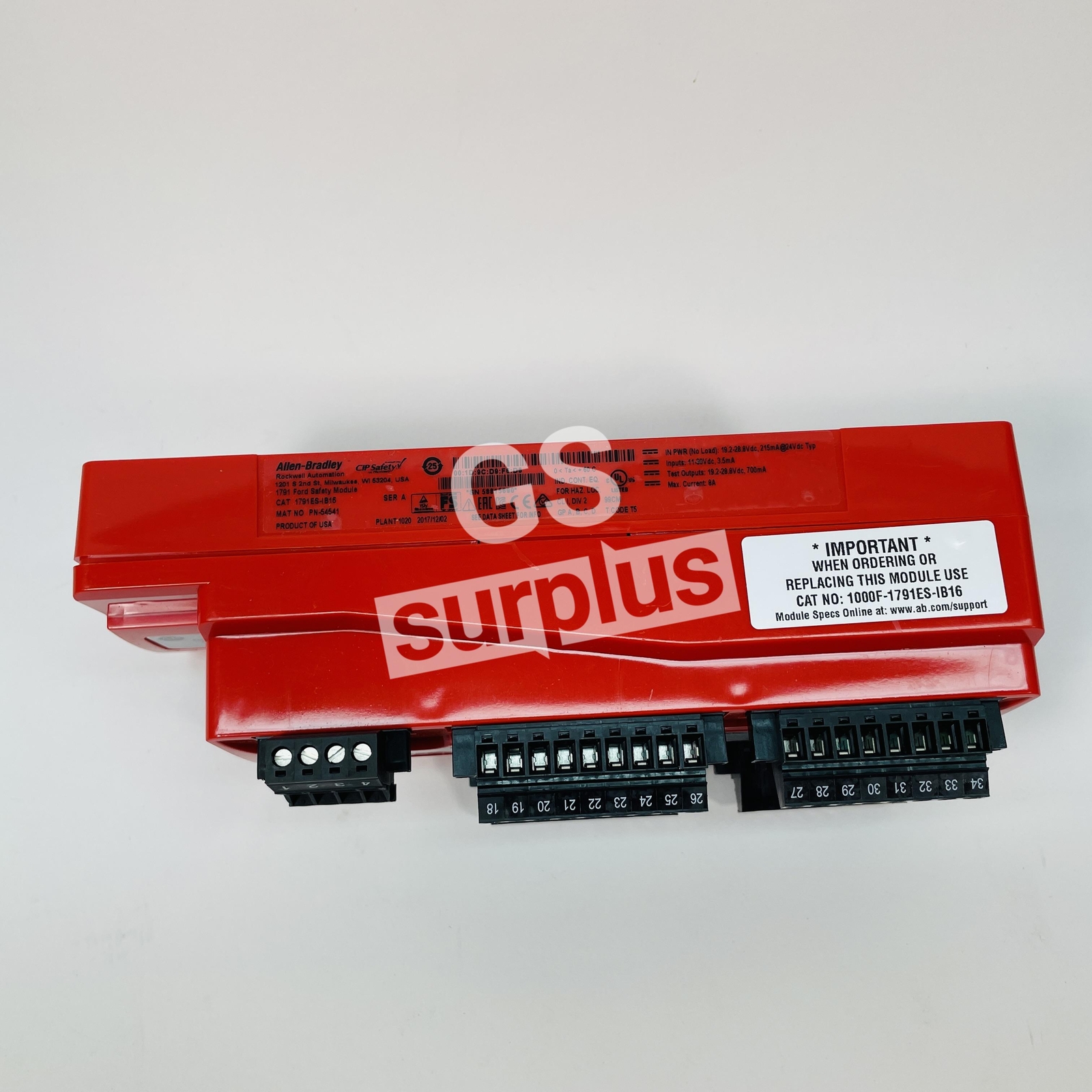 New surplus ALLEN BRADLEY 1791ES-IB16 /A CompactBlock ENet Safety Input Module