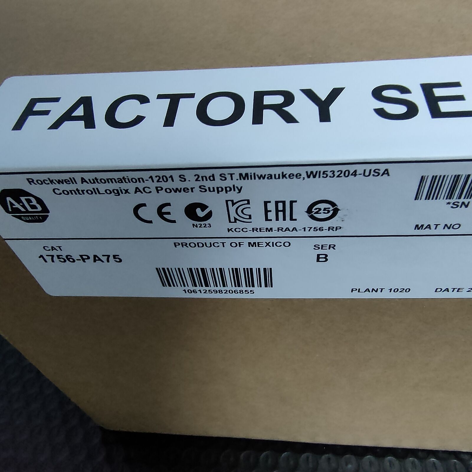 1756-PA75 NEW Allen-Bradley 1756 PA75 / B ControlLogix AC Power Supply 1756PA75