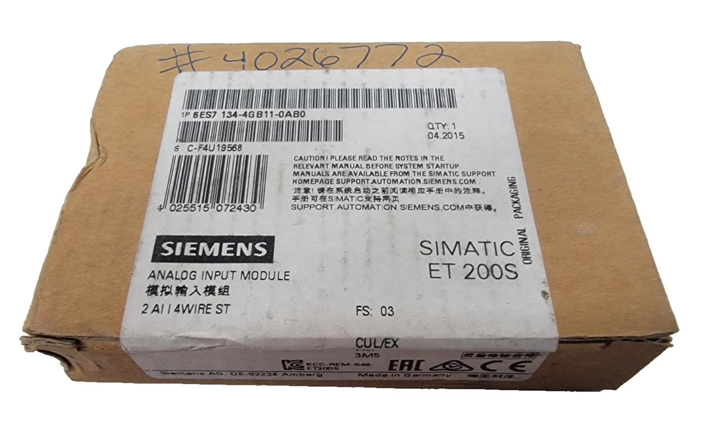 New Sealed Analog Input Module 2 AI I 4Wire ST Simatic ET 200S 6ES7 134-4GB11-0A