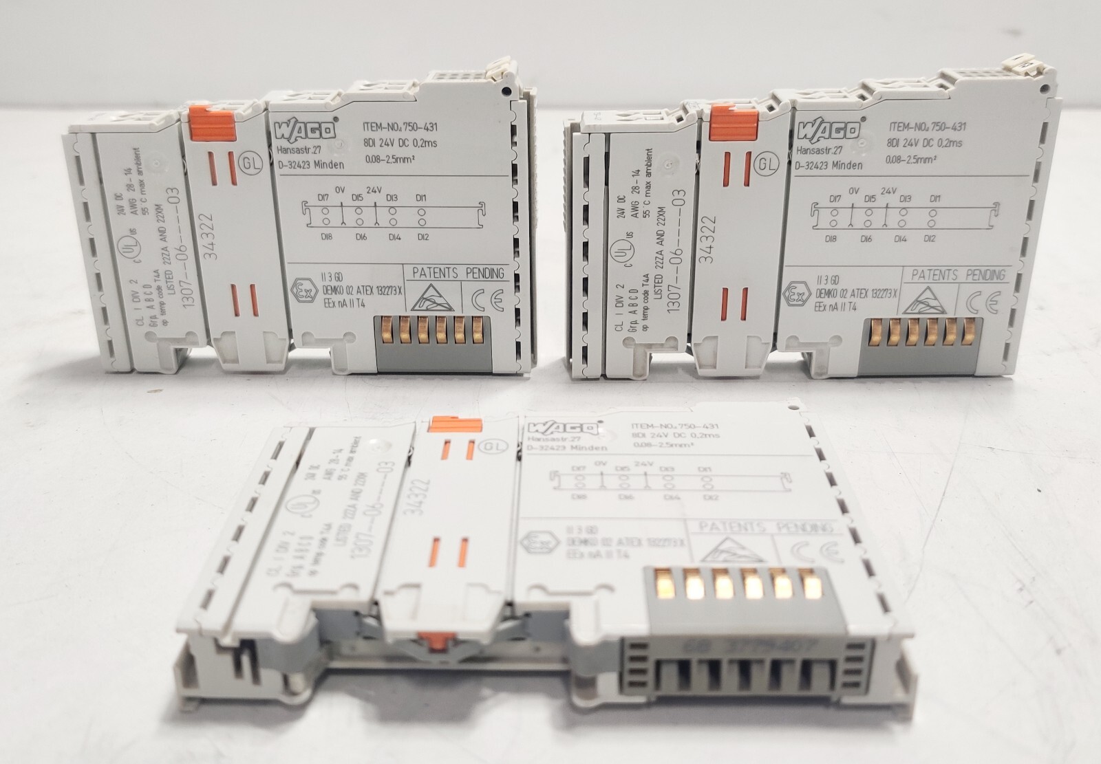 Wago 750-431 8-Channel Digital Input 24V DC 0.2ms 0.08-2,5mm2 (Lot Of 3Qty)