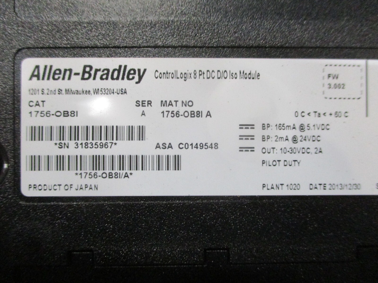 Allen Bradley 1756-OB8I ControlLogix 8Pt DC D/O Isolated Module Ser A *Tested*