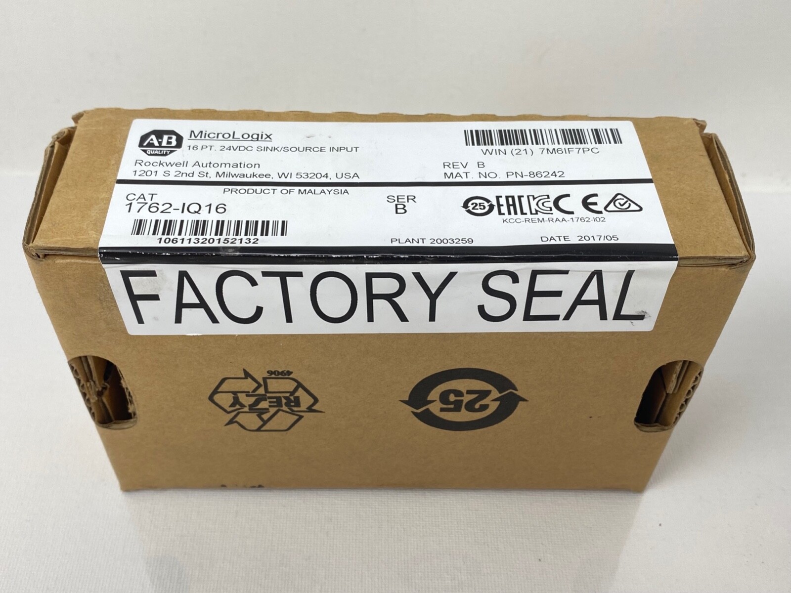 Allen-Bradley 1762-IQ16 /B MicroLogix 24VDC Input Module 1762IQ16