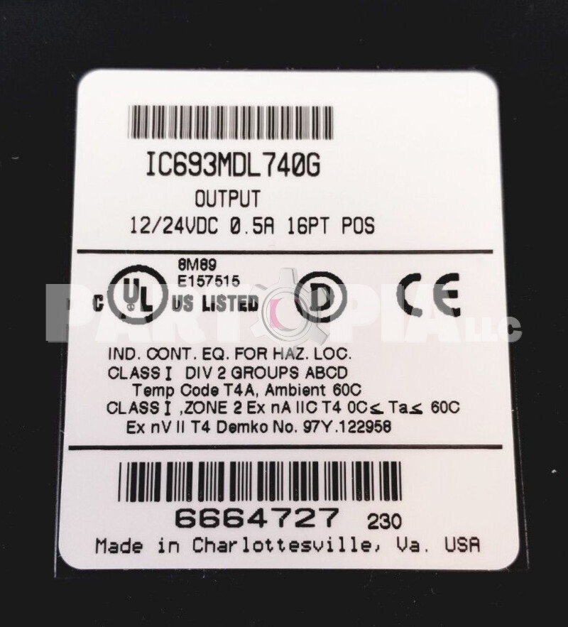 GE FANUC IC693MDL740G Output Module, 12/24Vdc, 0.5A, 16Pt, Positive Logic