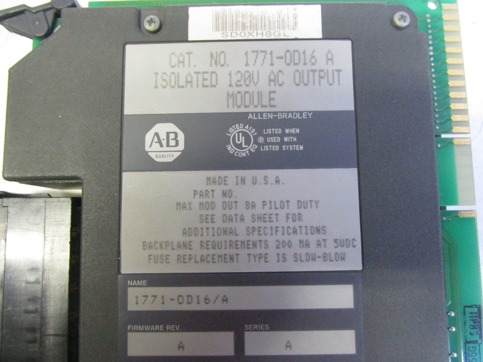 ALLEN-BRADLEY 1771-OD16 A ISOLATED 120V AC OUTPUT MODULE – USED – FREE SHIPPING