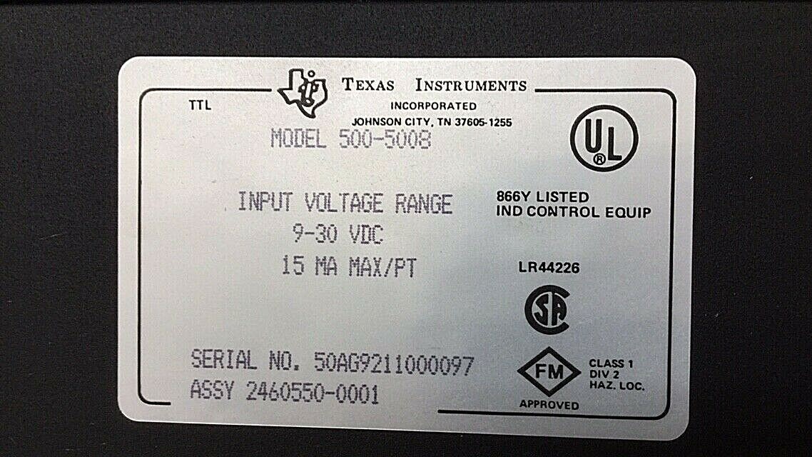 Texas Instruments 500-5008 24 VDC Input Module 9-30 VDC 15MA Max/PT
