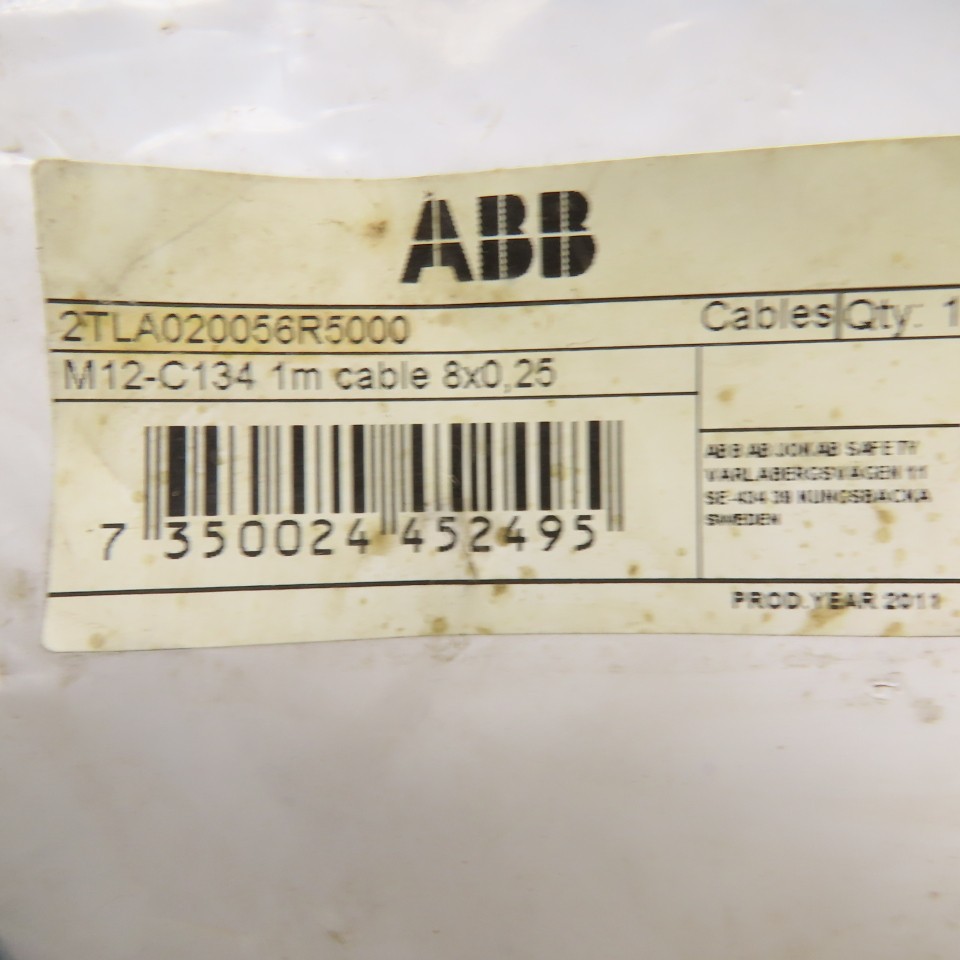 ABB 2TLA020056R5000 M12-C134 1m 8-Pole M12 Industrial Safety Cable