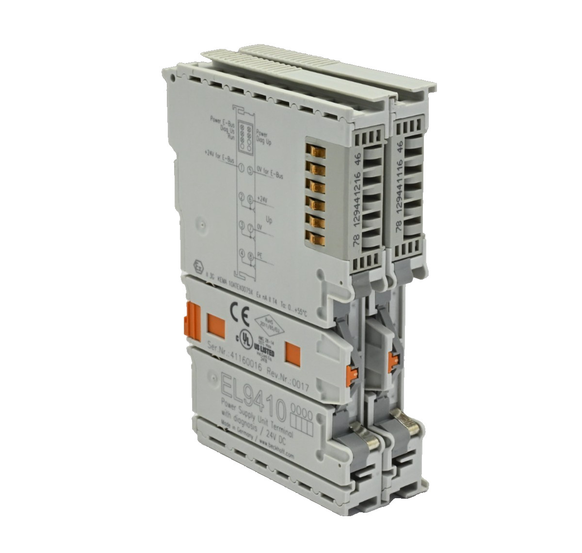Lot of 2x Beckhoff EL9410 EtherCAT Terminal, Power Supply for E-bus, 24 V, 2A
