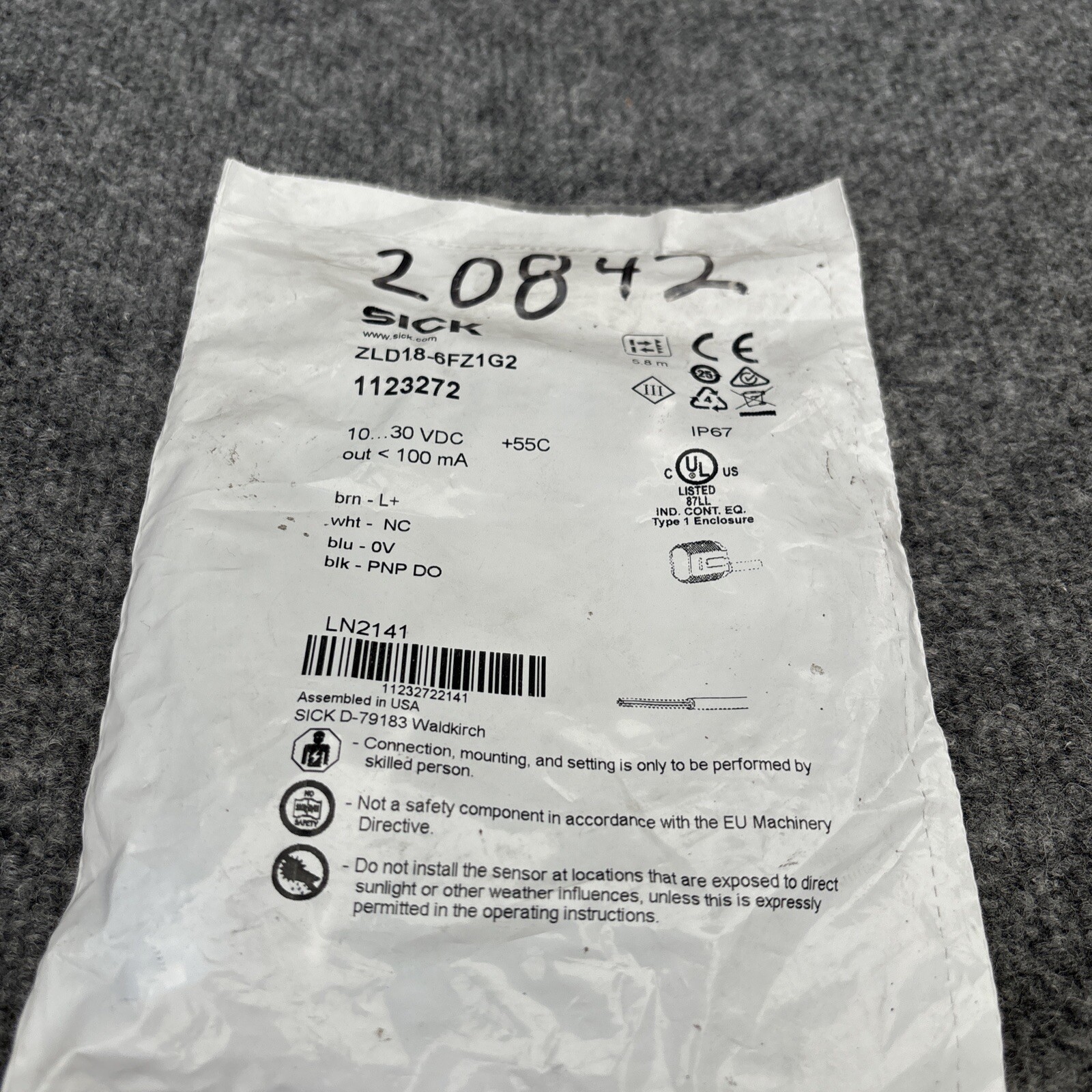 sick ZLD18-6FZ1G2 PHOTOELECTRIC RETRO-REFLECTIVE SENSOR 1123272 New